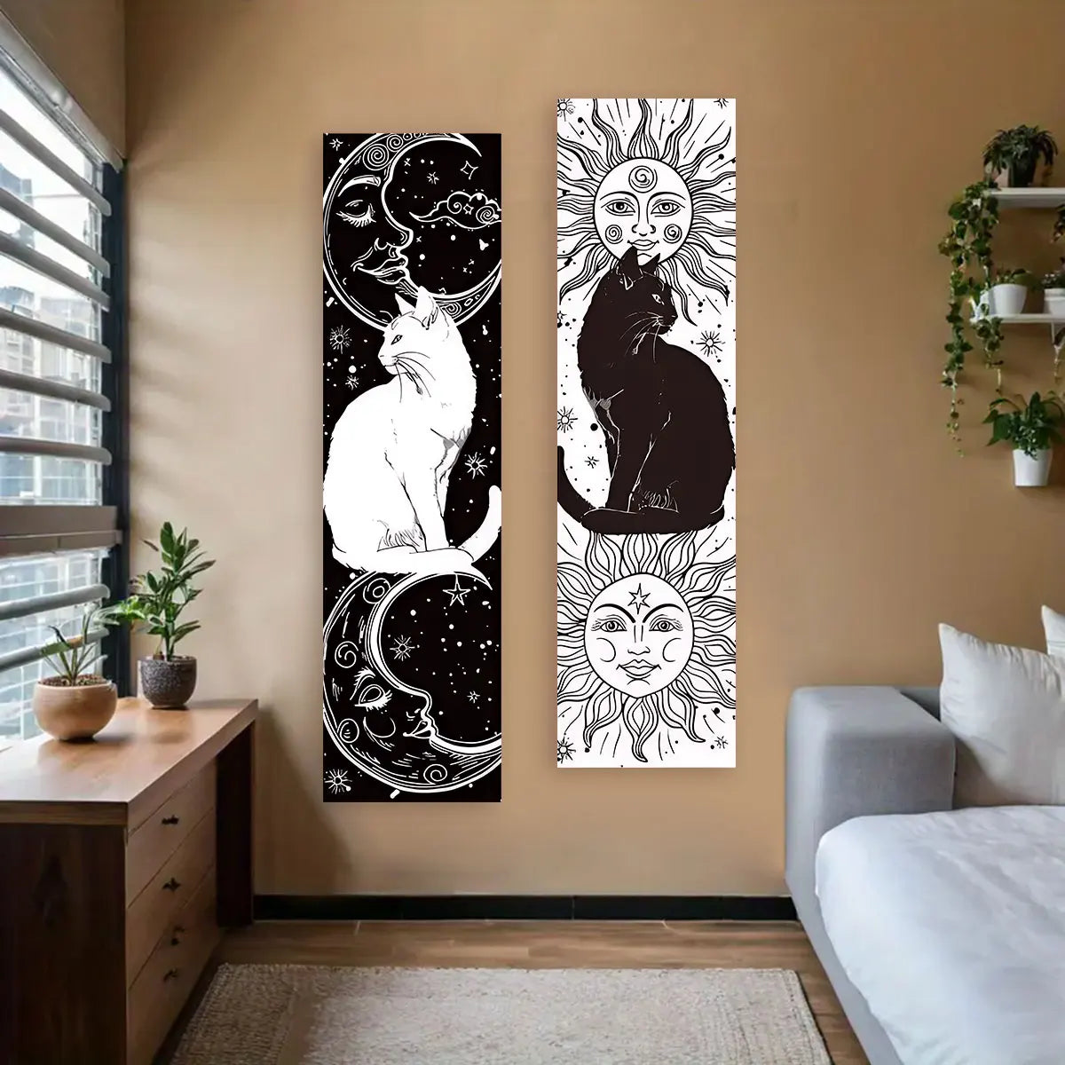 Black and White Cat Vertical Tapestry