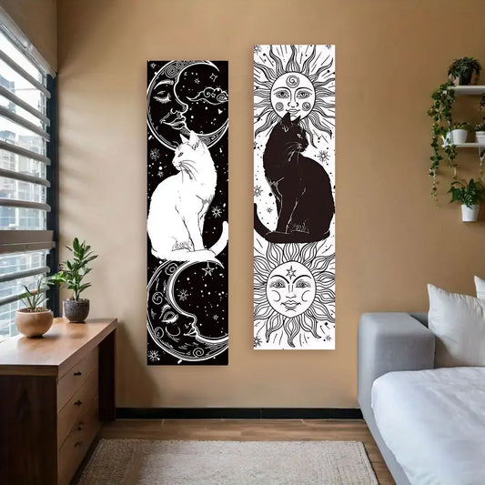 Black and White Cat Vertical Tapestry