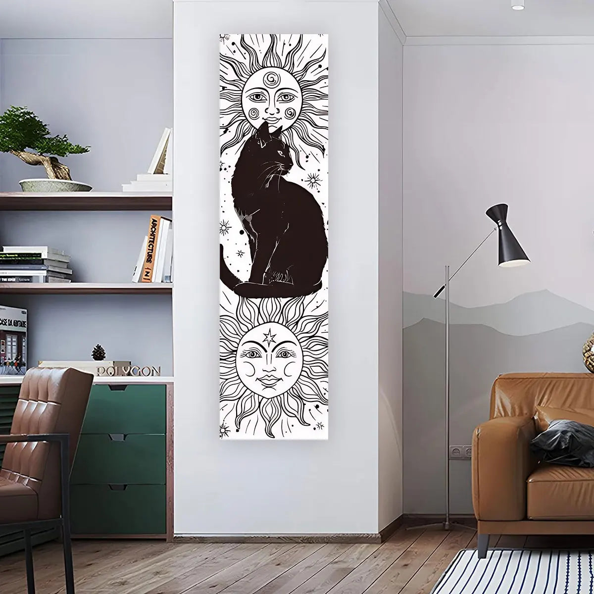Black and White Cat Vertical Tapestry