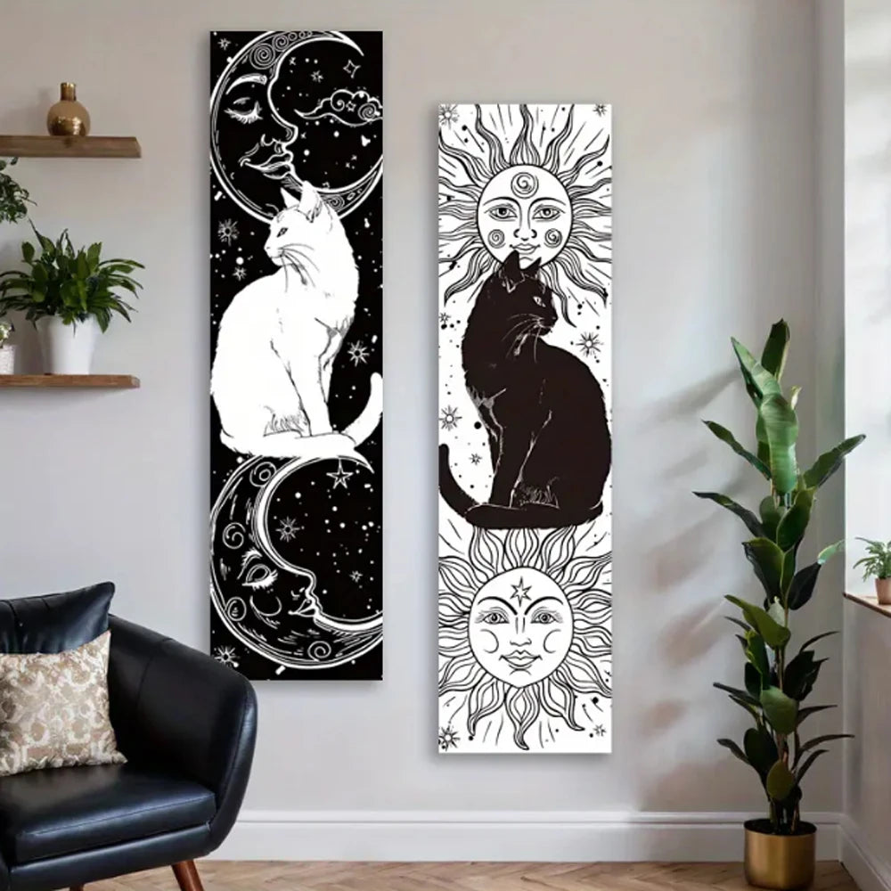 Black and White Cat Vertical Tapestry