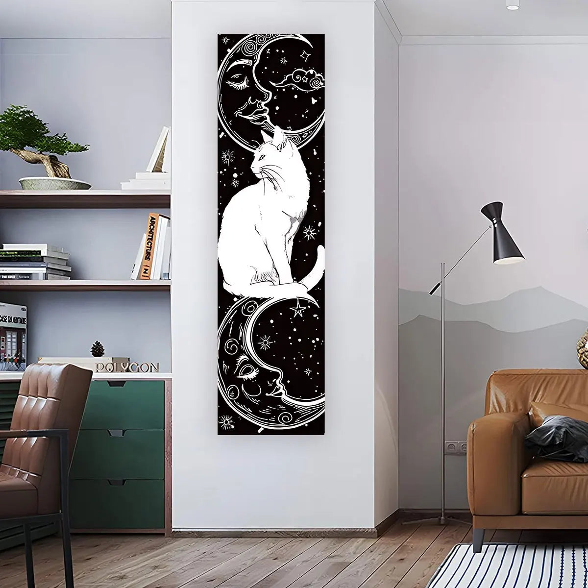 Black and White Cat Vertical Tapestry