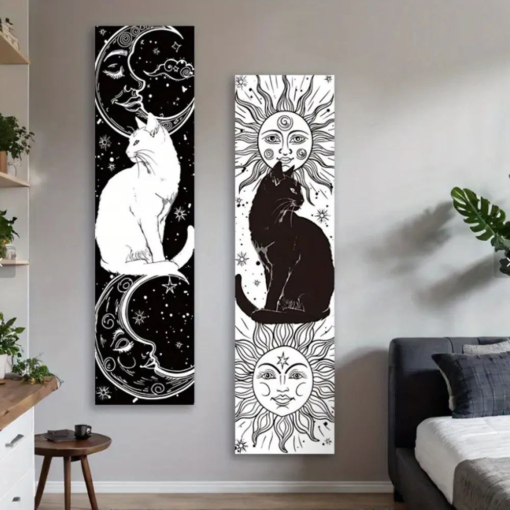 Black and White Cat Vertical Tapestry